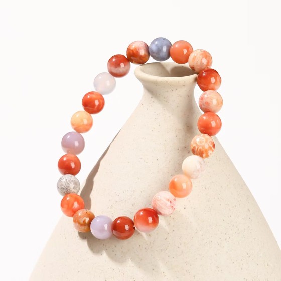 Jingde Jewelry Natural Petrified Coral Jade Bracelet Colorful Chrysanthemum Stone Jade Fashion Beaded Accessory